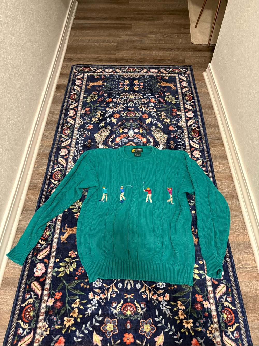 Vintage Golden Bear by Jack Nicklaus Teal Cable-Knit Golf Sweater - 100% Cotton